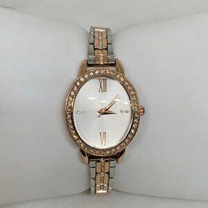 Charter club women gold silver tone watch 26mm oval case rhinestones running